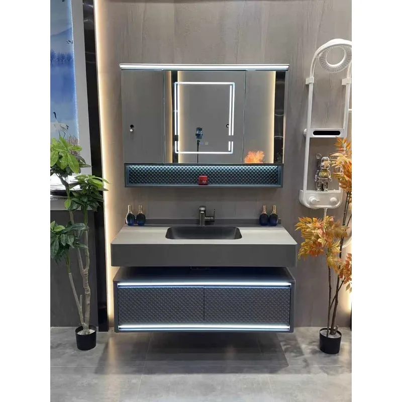 Bathroom Cabinet Slate Ceramic Seamless Basin Hotel Wind Toilet Folding Mirror Cabinet Combination Washbasin Washstand