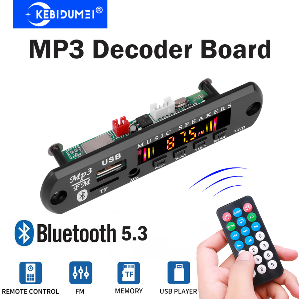  KEBIDUMEI MP3 WMA WAV Decoder Board Bluetooth 5.3 Audio MP3 Player Car FM Radio Module TF/USB/Mic MP3 Music Player DIY Speaker 