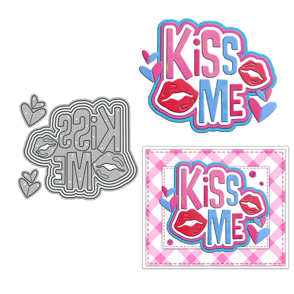 MangoCraft Kiss Me Cutting Dies Love Valentine's Day DIY Scrapbooking Supplies Metal Dies Knife Mold For Cards Albums Decor