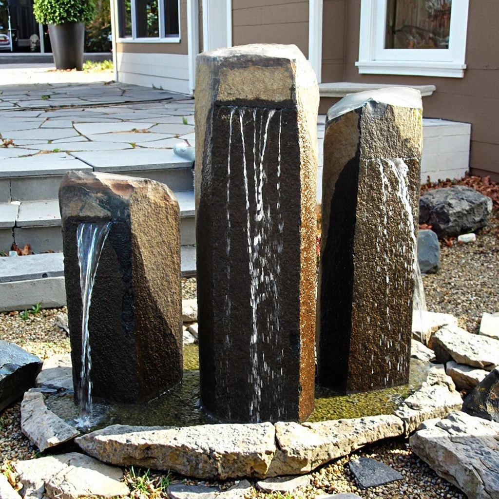Basalt garden decorative stone pillars with water spray function