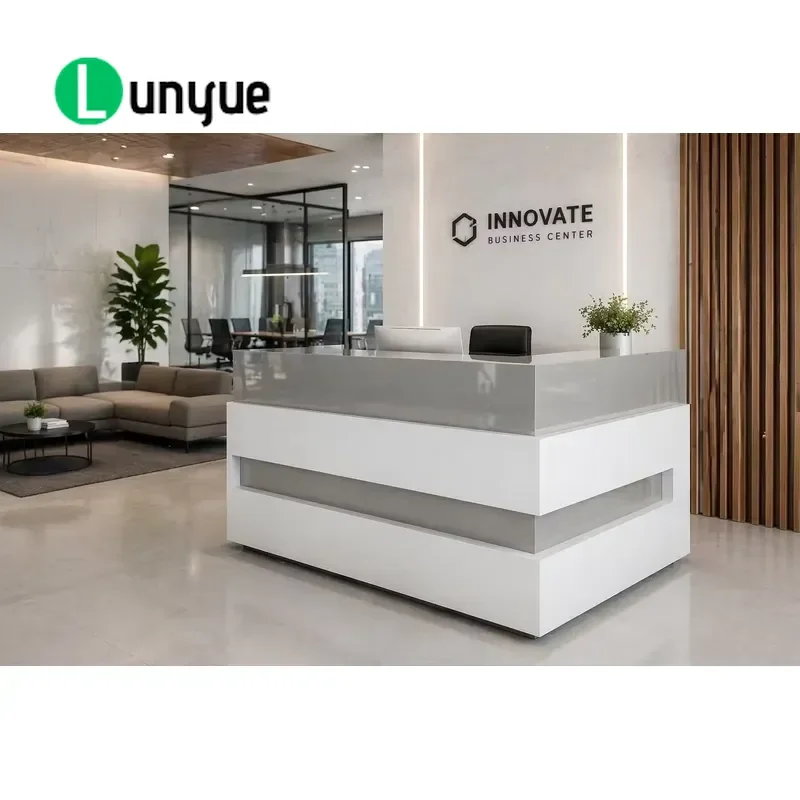 Modern Luxury White Wood Reception Desk Minimalist Front Counter Table Durable Eco Friendly for Office School Hotel