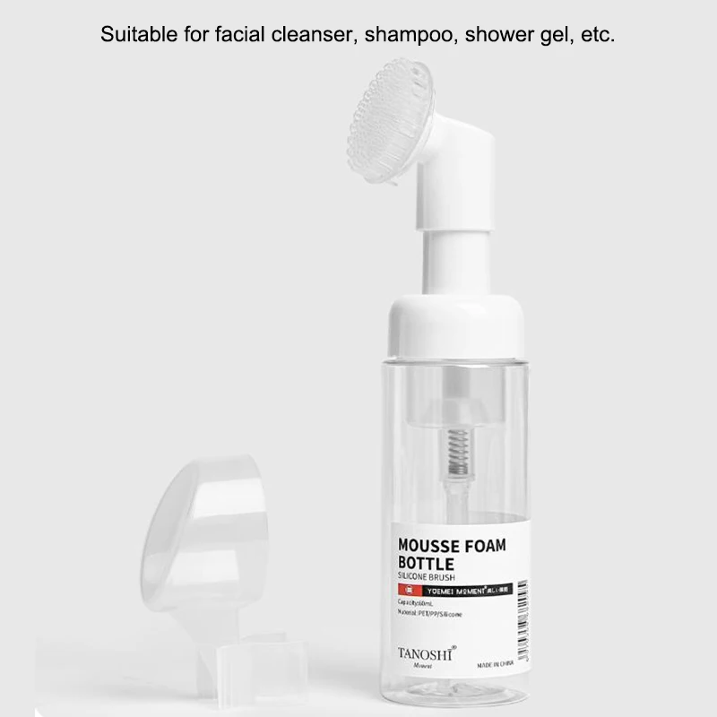 

1 шт. пустой флакон-помпа для пены с силиконовой щеточкой, нажимной, для очищающей пенки для лица, 30/60/100/150 мл
