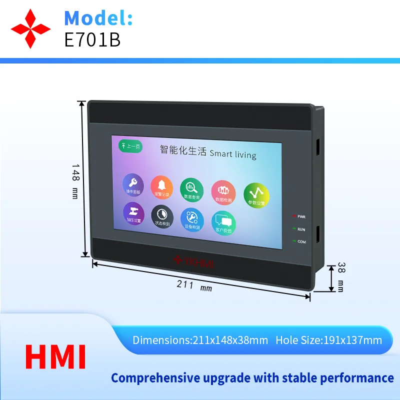 7 Inch HMI Touch Screen Panel with Download Communication Cable Supporting RS485/RS232/RS422 for PLC Connection, DC24V