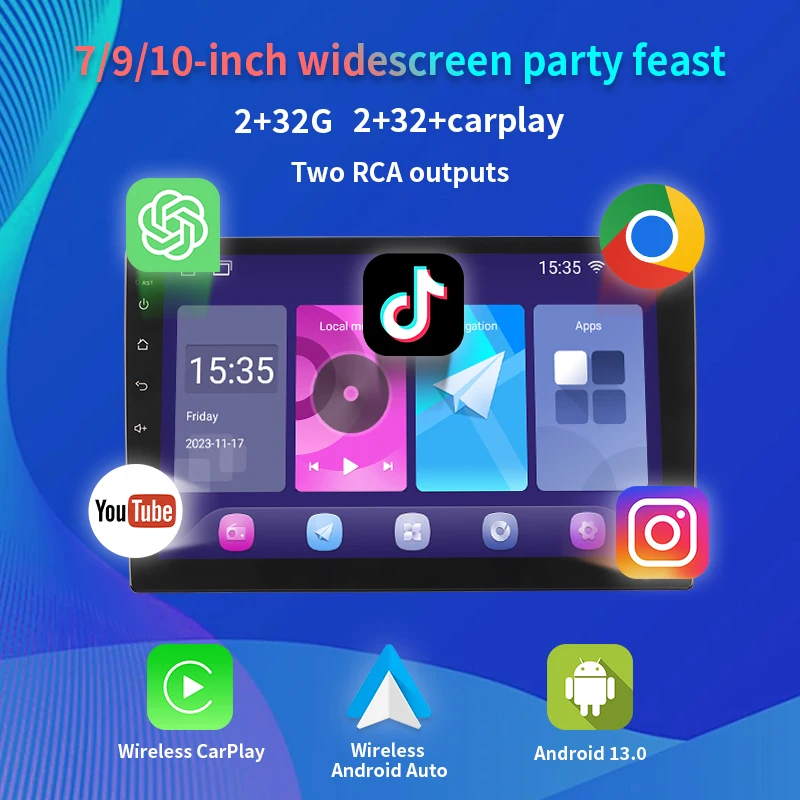 

Universal 7/9/10In Car Radio GPS Android 13 FM Portable Touchscreen Carplay Rearview Camera Autoradio Multimedia Video Player