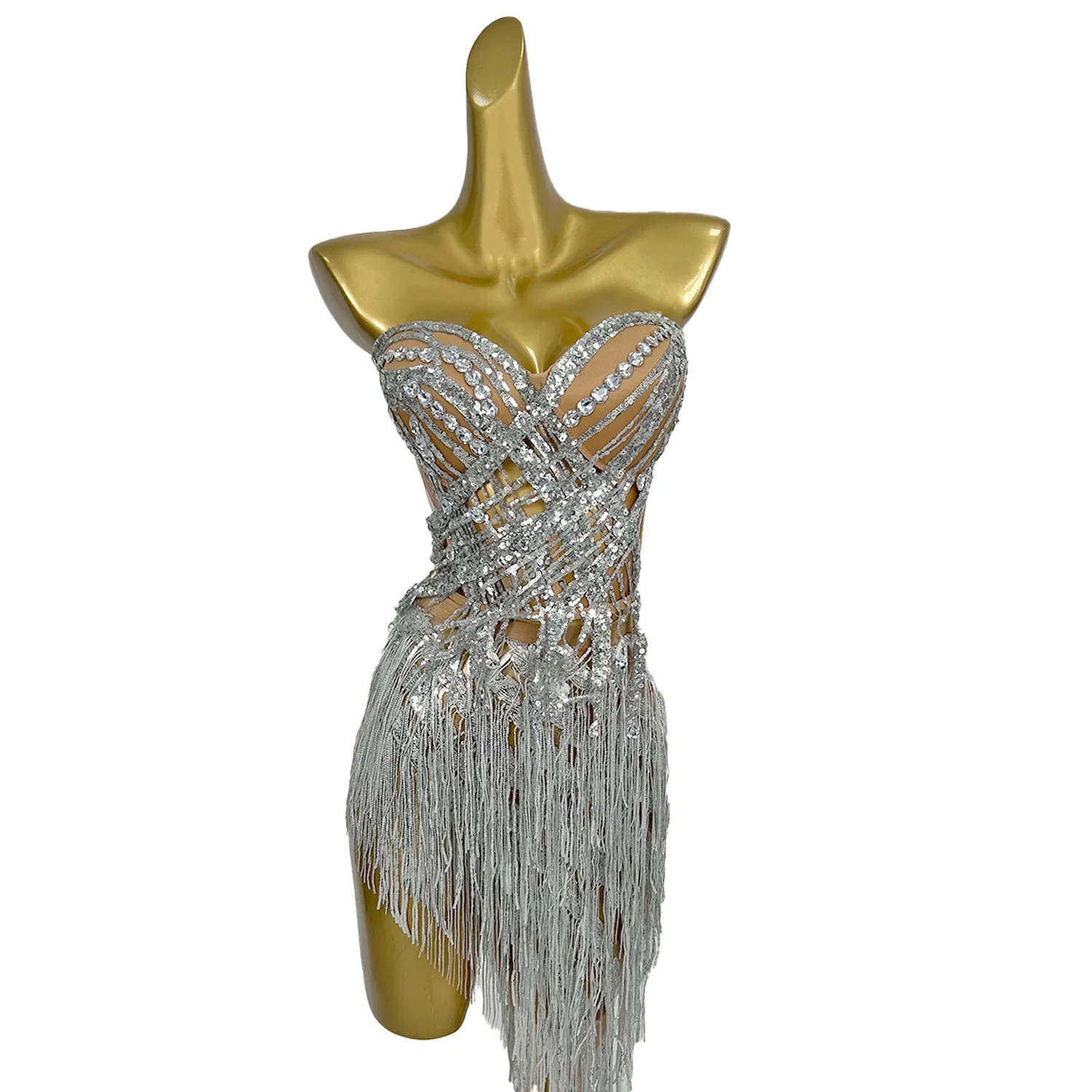 Sexy Women Singer Dancer Performan Costume Nightclub Bar Girl Sparkly Diamond Tassel Two Piece Set Evening Party Outf Canlan