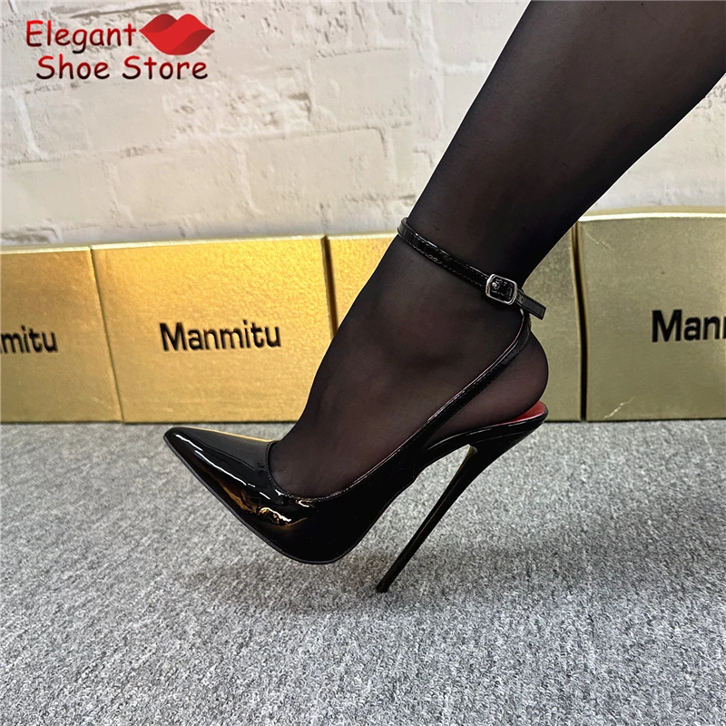 

Сексуальные туфли-лодочки с острым носком на очень высоком каблуке, элегантные, с ремешком на щиколотке, 14/16 см, на шпильке, модные, для банкетов и вечеринок, женская обувь больших размеров