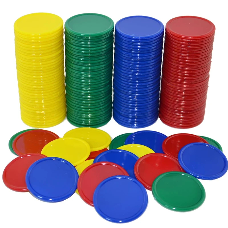 40PCS Plastic Poker Chips 4 Colors Bingo Markers Learning Counters ( Red Yellow Blue Green )Size 37MM Math Games For Kids Adults