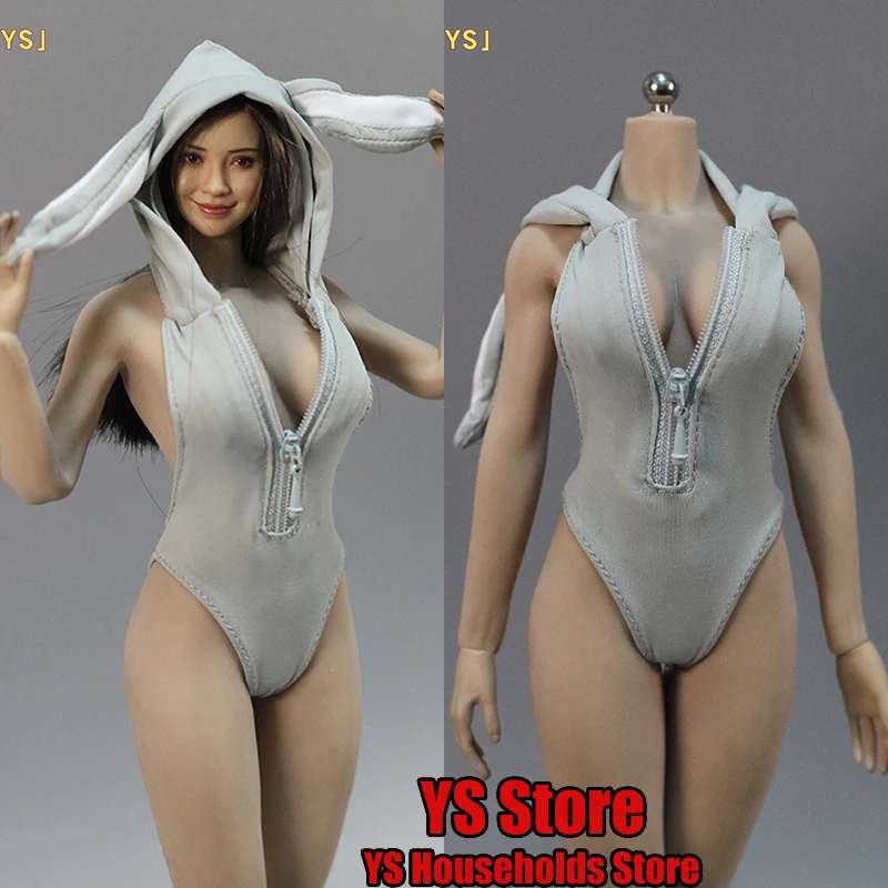 DMTOYS Original 1/6 Female Soldeir Gray Rabbit Cosplay One Piece Bodysuit Front Zipper Design Jumpsuit Clothes For Acton Figure