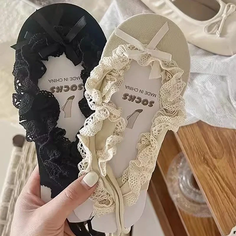 Nieuwe Zwart Wit Korte Kant Ballet Tie Sokken voor Vrouwen Boot Sok Anti Slip Boog Sok Slippers Meisjes Japanse Ballet Dans Kousen