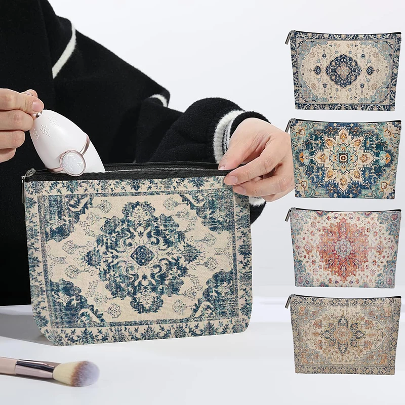 بوهو العرقية نمط حقيبة مستحضرات التجميل المحمولة متعددة الوظائف حقيبة التخزين السفر حقيبة أدوات الزينة سعة كبيرة ماكياج الحقيبة للفتيات