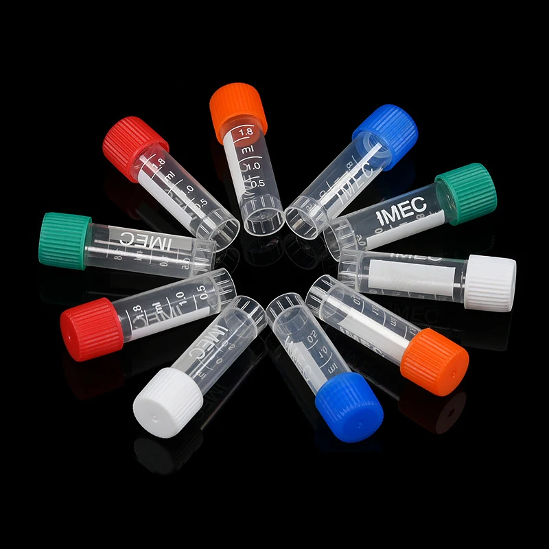 Tubos de congelación de criotubos de laboratorio, tubo de centrífuga para análisis de laboratorio con tapa de rosca de colores, de criopreservación