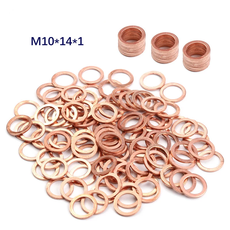 

10Pcs/Pack Solid Copper Washer Flat Ring Gasket Sump Plug Oil Seal Fittings 10*14*1MM Washers Fastener Hardware Accessories