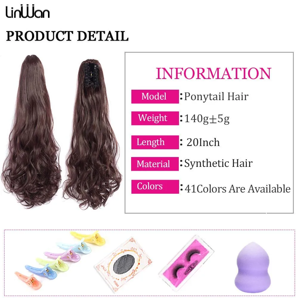 Long Loose Wave Synthetic Claw On Ponytail Hair Extension Fake Ponytail Hairpiece For Women Black Brown Pure Tail Hair