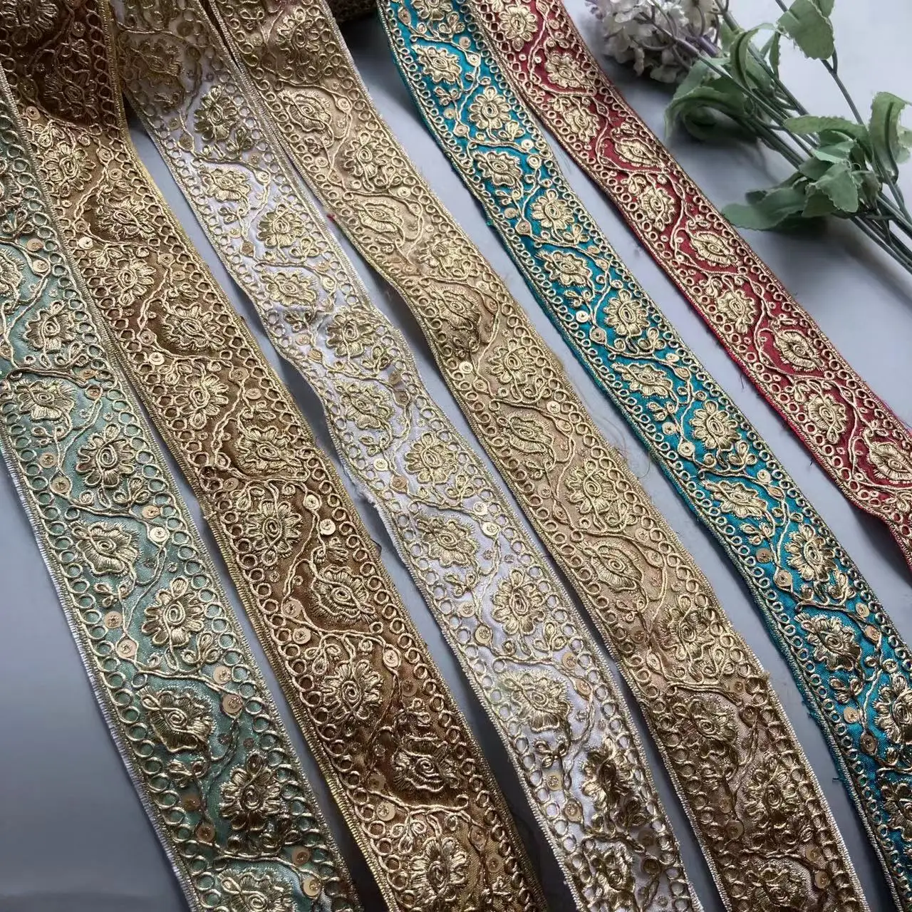 1 Yards New Retro Ethnic Lace Accessories Gold Strand Thread Embroidery Sequin Bar Code Veil Clothing Hat Children'S Webbing