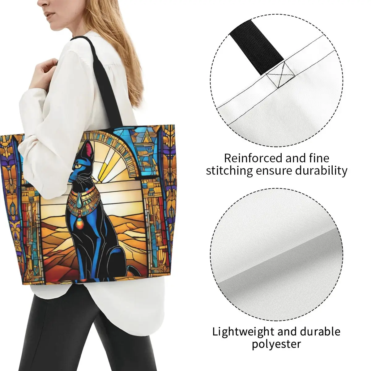 Egyptian Cat. Shopping Tote Bag Canvas Large Capacity Shoulder Bags Shopper Grocery Handbag for Women