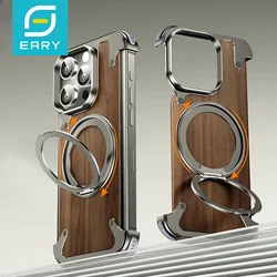 Eary Natural Wood for iPhone 17 16 15 Pro Max Case Frameless with MagSafe Phone Stand Shockproof Protective iPhone 14 Pro Cover