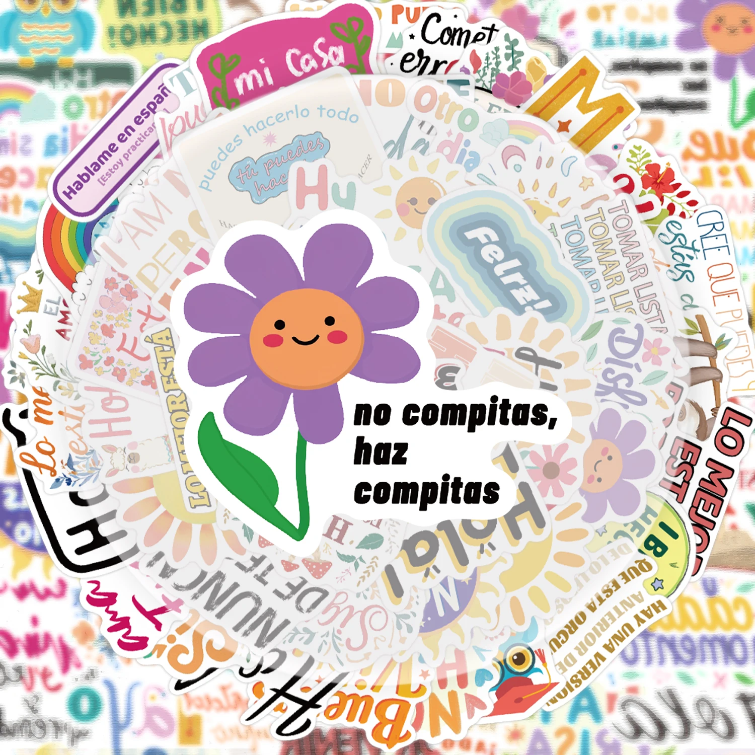 50 Spanish Inspirational Quote Graffiti Stickers, Suitable for Decorating Water Bottles, Laptops, Cell Phones, Suitcases, Skateboards, Guitars, Gift Boxes, and Party Decorations
