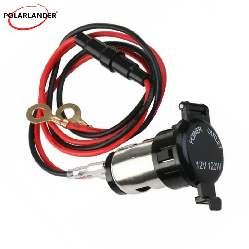 120W Waterproof Cigarette Lighter Socket - 12V/24V Dual USB 1m Wire for Car/Motorcycle/Tractor/Boat Power Supply