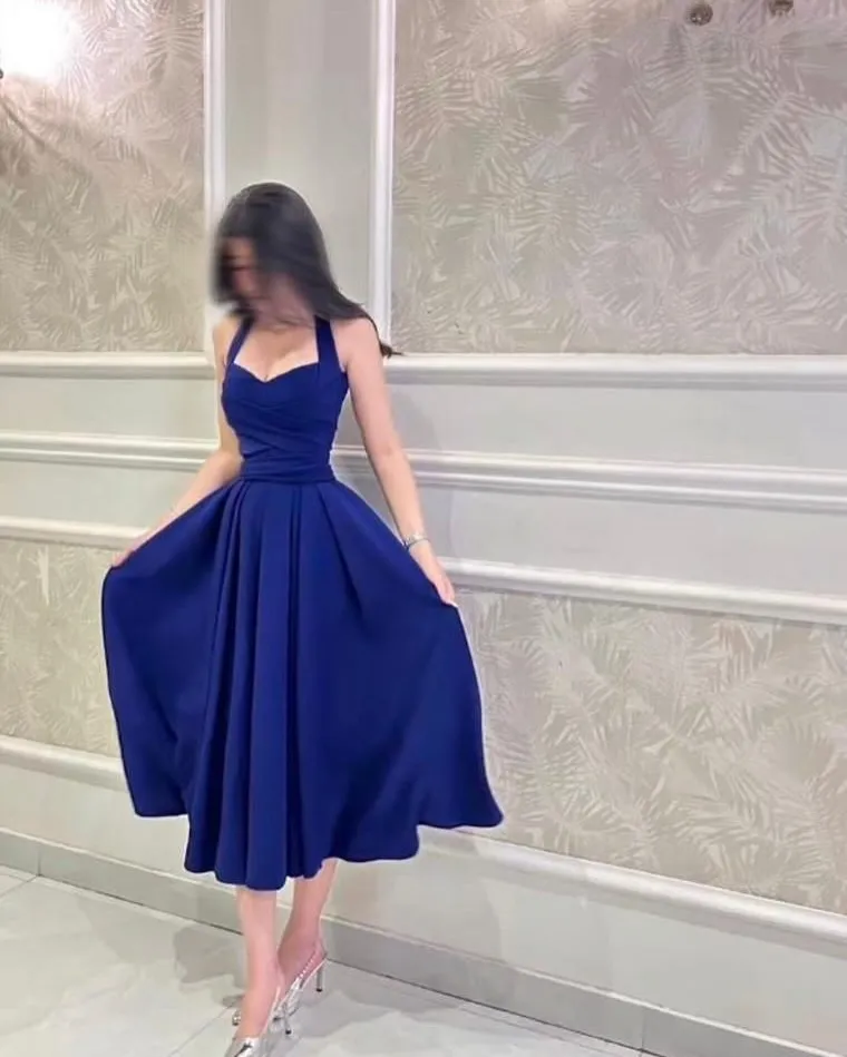 

Customized Temperament Halter Satin Evening Dresses Graceful Sweetheart Pleats Photo Color Vestido De Festa Vestido De Noche