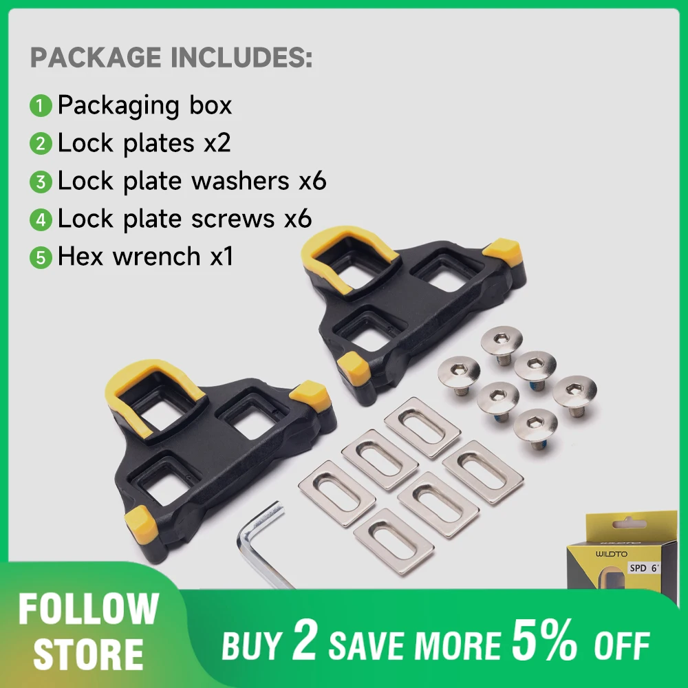 

WILDTO Road Bike Pedal Cleats Anti-Slip Bicycle Pedal Clipless SPD-SL Pedal Shoes Cleat w/ Install Tools Bicycle Accessories