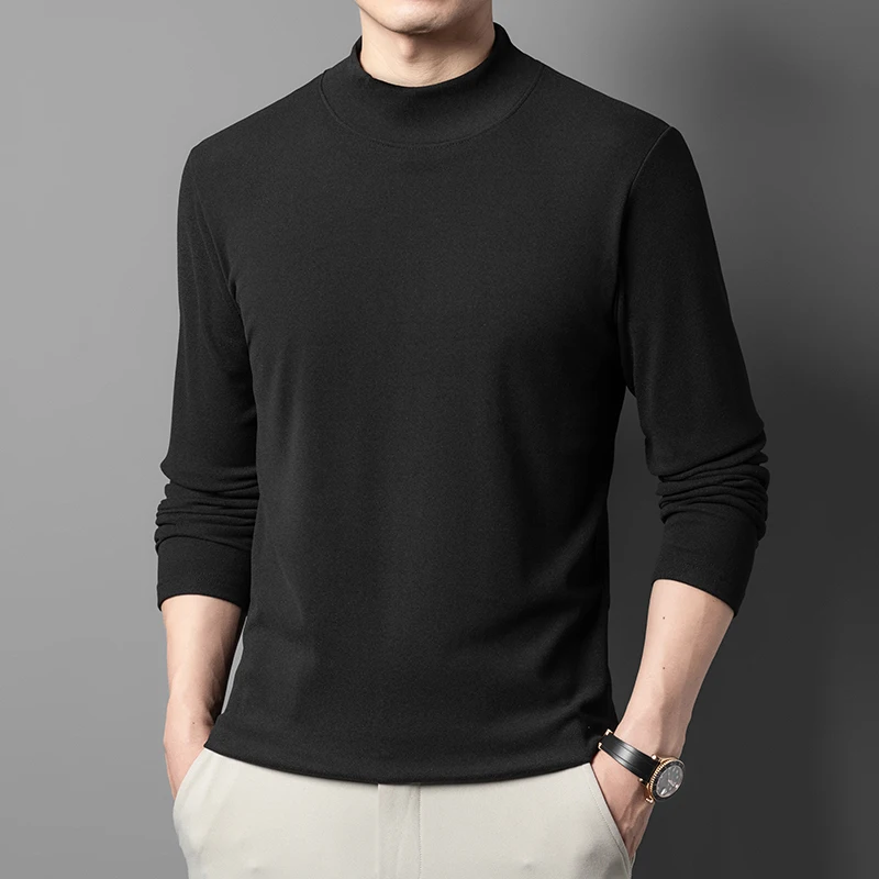 Neu eingetroffen: Herren Basic-Shirts mit Stehkragen, glatter Stoff, elastisch, langärmelig, Thermobasislayer für den täglichen Gebrauch – Detail 12