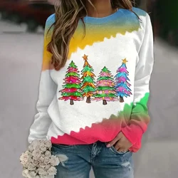 Fashion Women's Loose Casual Tops T-shirts Round Neck Elegant 3D Christmas Tree Pattern Printed Long Sleeves Autumn & Winter