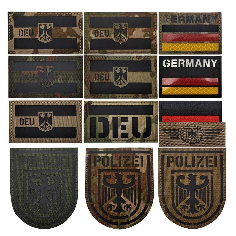 New Reflective IR Fabric German Flag Jungle Camouflage Armband Morale Tactical Night Identification Backpack Patches