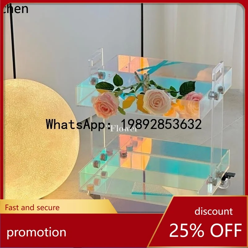 

HT acrylic trolley table removable cosmetics snack storage rack bedside table