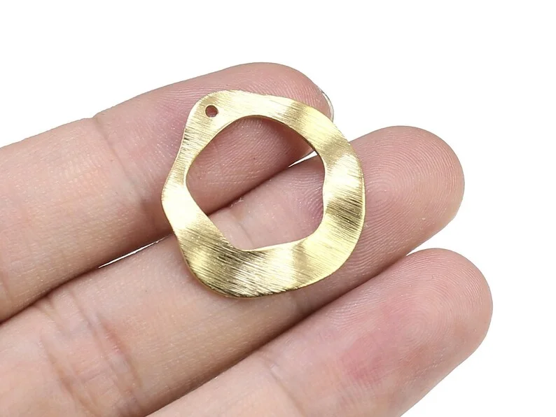 20pcs Textured Earring Charms, Irregular Wavy Round Brass Findings, 24.8x23x0.8mm, Necklace Pendant, Jewelry Making -R2278