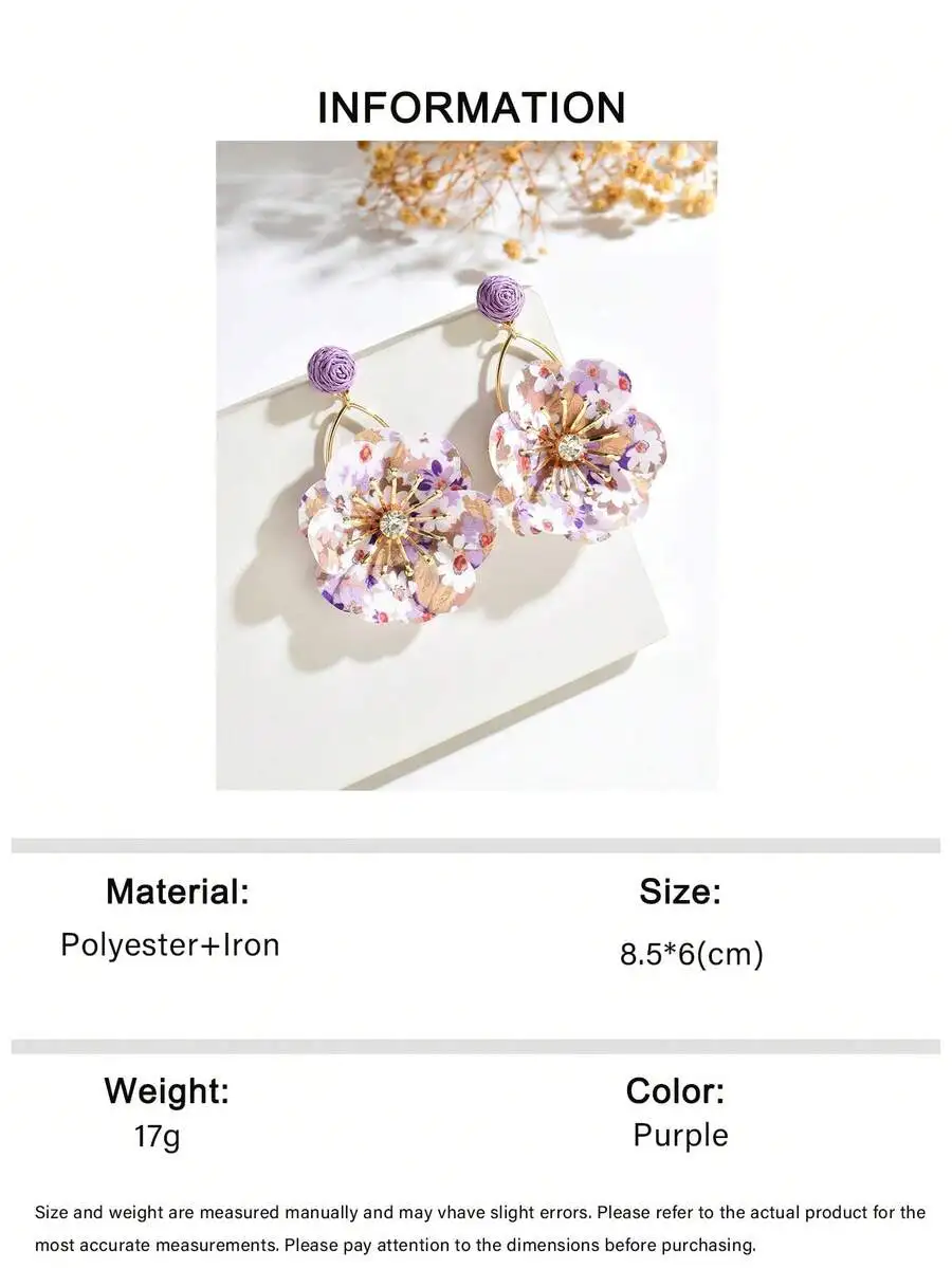 1 Pair Mori Style Sweet Fresh Floral Raffia Fabric Flower Tassel Earrings, Suitable For Women's Vacation And Daily Wear