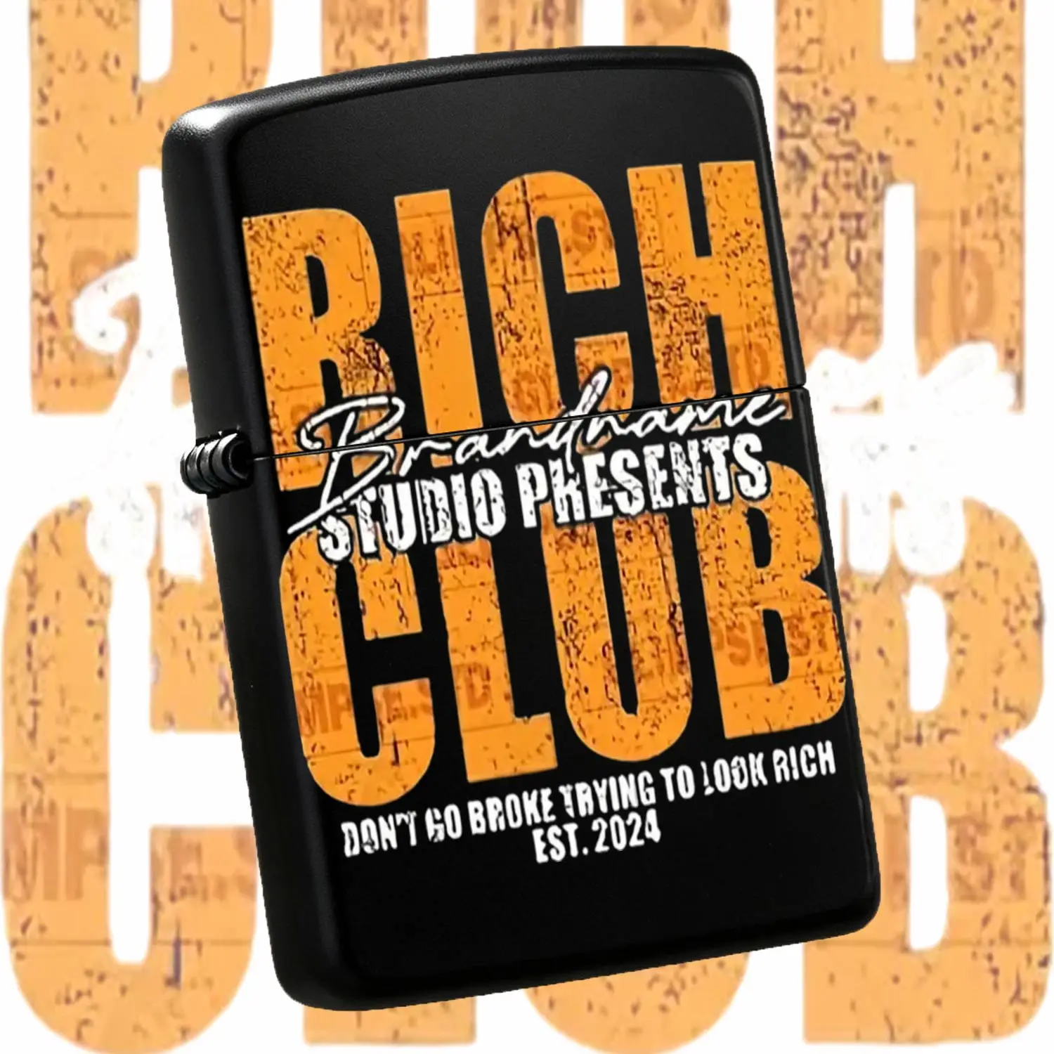Vintage Distressed Rich Club Themed Lighter Retro Orange White Contrast Creative Design Portable All Purpose Ignition Tool For Camping Home Candle Lighting Multi Scenario Use 2024 New Stylish Practical Daily Accessory F A Humorous And Inter