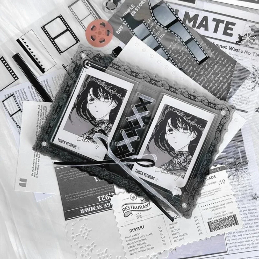 إطار صور أكريليك مرصع بالنجوم لطيف مع شريط دانتيل - شاشة مزدوجة الجوانب لصور 4 × 6، هدية جمالية لديكور غرفة الفتيات #3