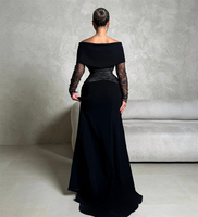 Customized Boho Black Jersey Evening Dress Formal Boat Neck Long Sleeves Party Dress Sexy Mermaid Sweep Train Celebrity Gowns
