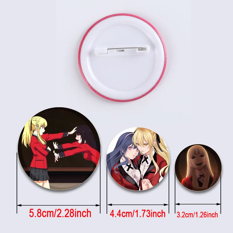 Broches de Anime Kakegurui Breastpin Yumeko Jabami, insignia de Cosplay de dibujos animados para decoración de mochila, regalos de joyería, Pin de solapa redondo hecho a mano