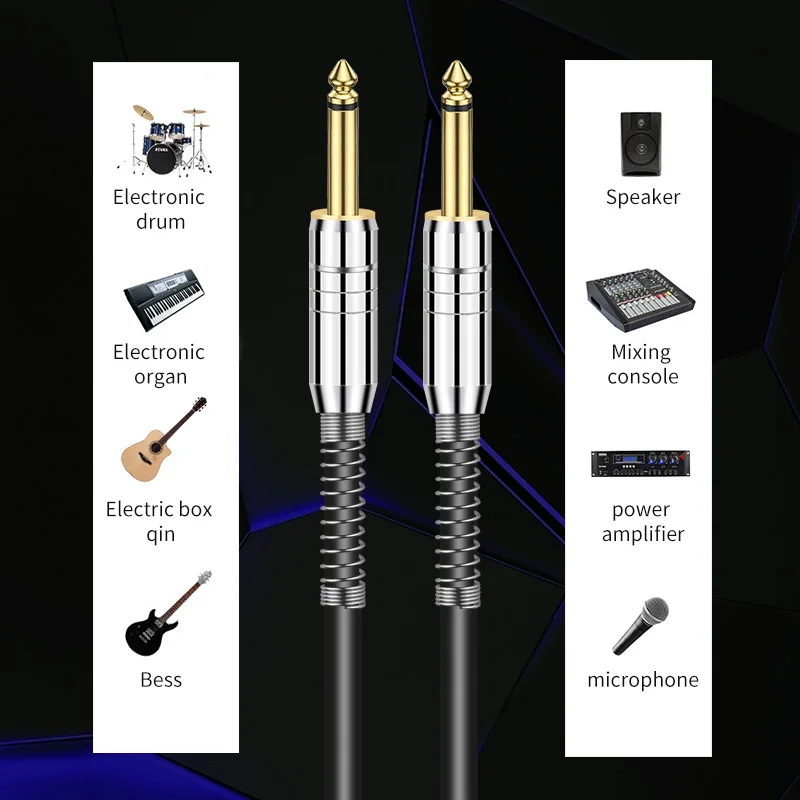 RUZUO Aux Guitar cable lack 6.5 mm to6.5 mm Audio Cable for Guitar MixerSpeaker Stereo jack 6.35mm Aux Cable1m 2m 3m