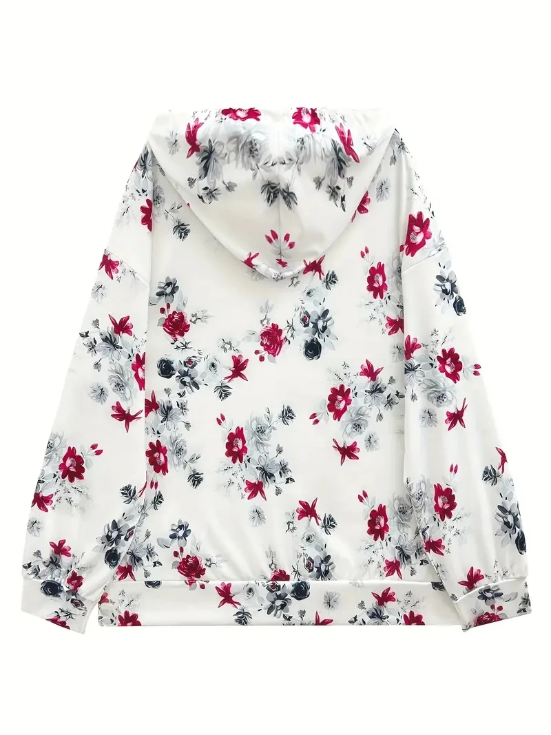 Ladies' Elegant Butterfly Print Hooded Fashion Long Sleeve Jacket - Machine Washable