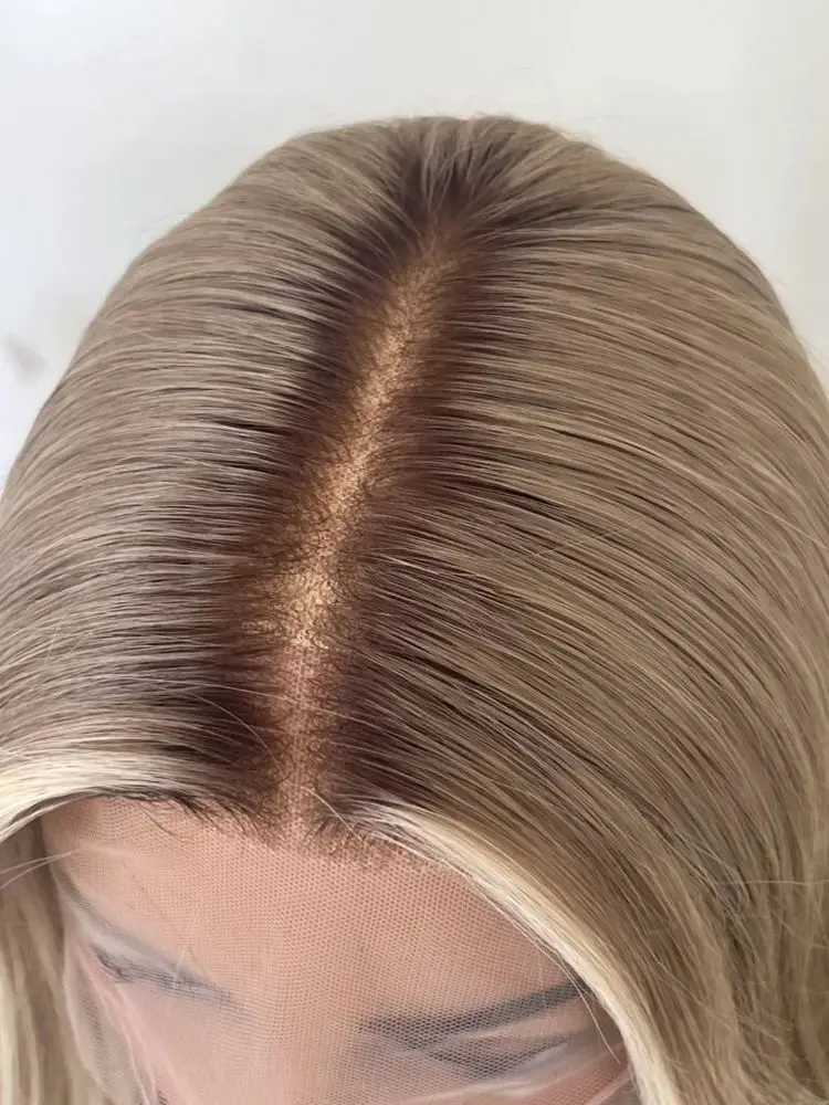 شعر فاخر طويل الطول موجة عميقة غلويليس الباروكات الشعر الاصطناعية تسليط الضوء على العسل شقراء الجبهة الدانتيل الباروكات المستخدمة يوميا قسط الألياف #5