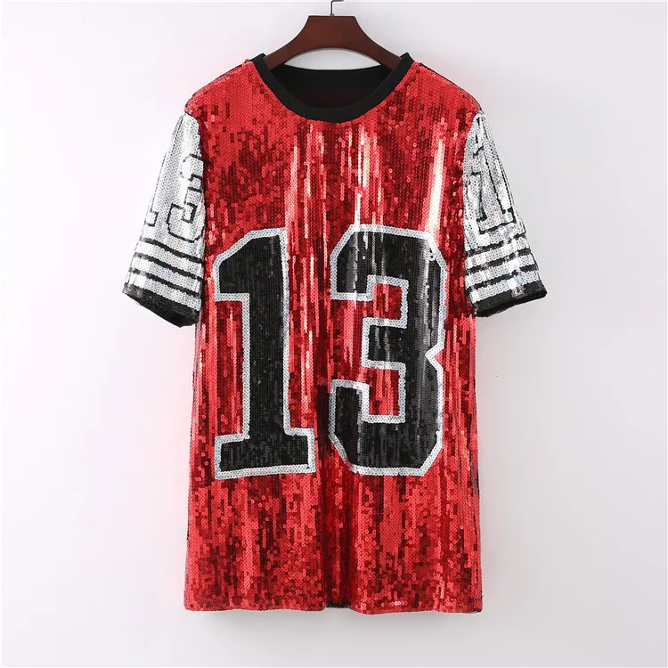 New Baseball Football Game Female Tops Sequin Women Jersey Dress