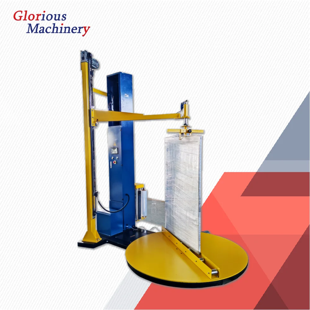 High Professional Semi-Automatic Electric Motor PLC Cut Film Pallet Stacking Palletizer Factory Price Pallet Stretching Wrapping