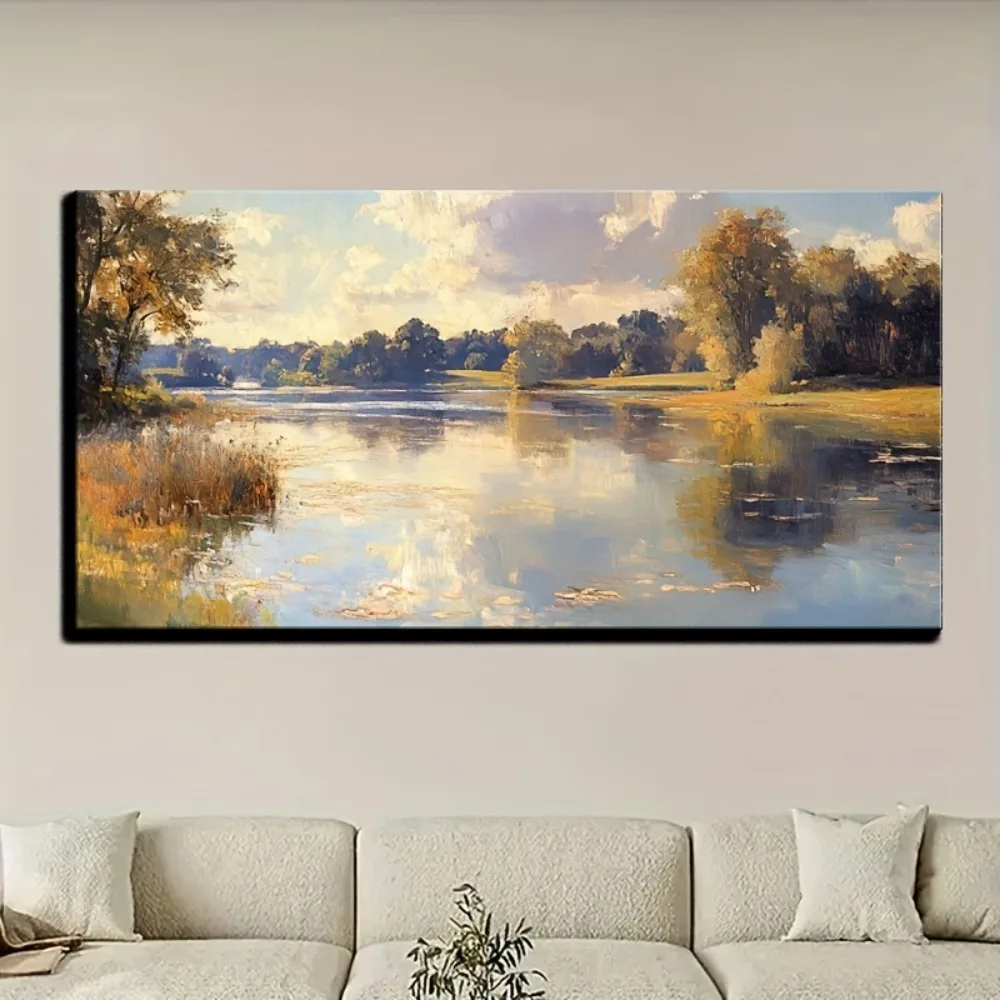 لوحة زيتية للمناظر الطبيعية، ديكور جدار على الطراز الفيكتوري، إطار من خشب الصنوبر الصلب بسمك 1.5 بوصة، ديكور داخلي