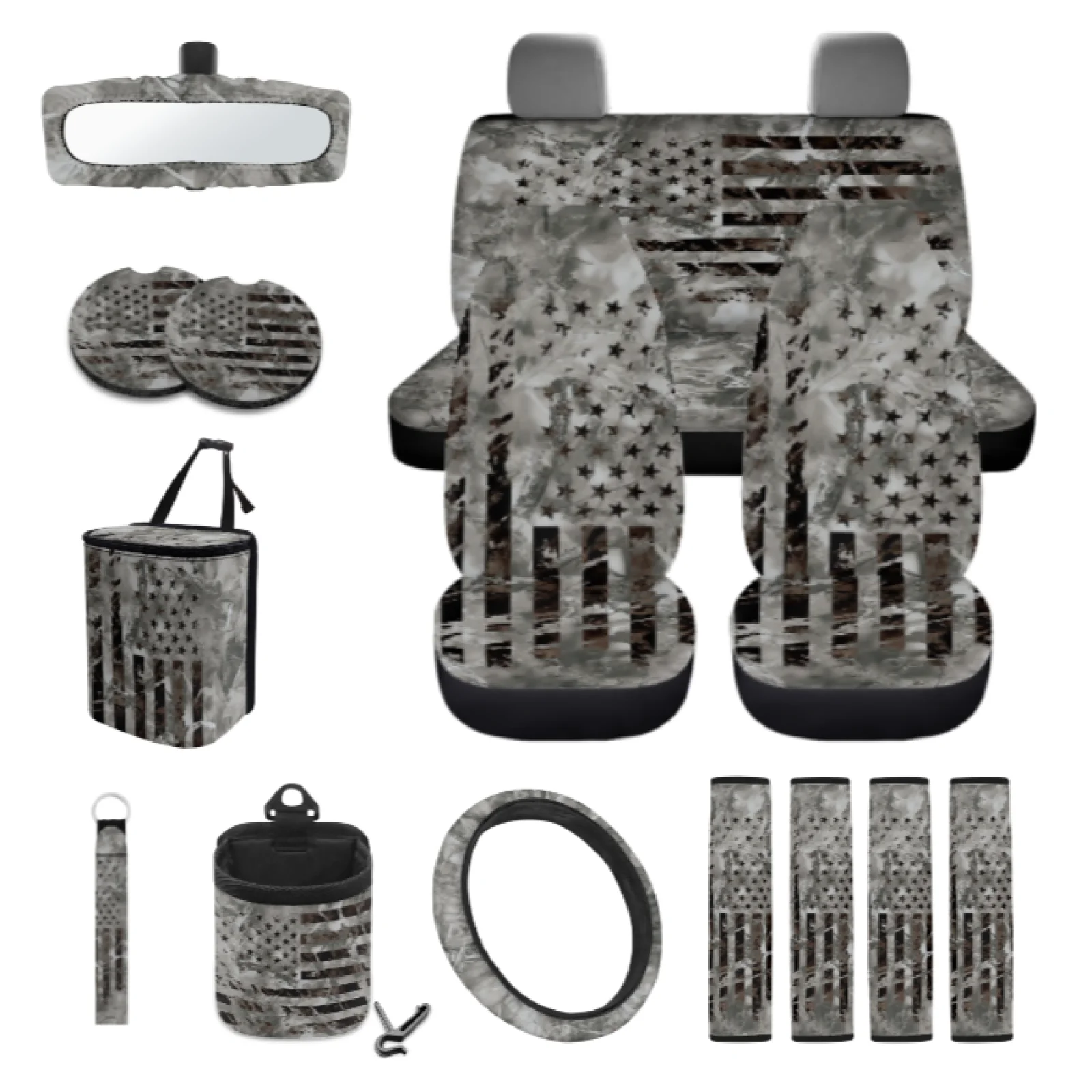 Coloranimal Gray Woodland 15 PCS with Soft Car Safety Belt Pad and Vehicle Cup Pad for Sedan