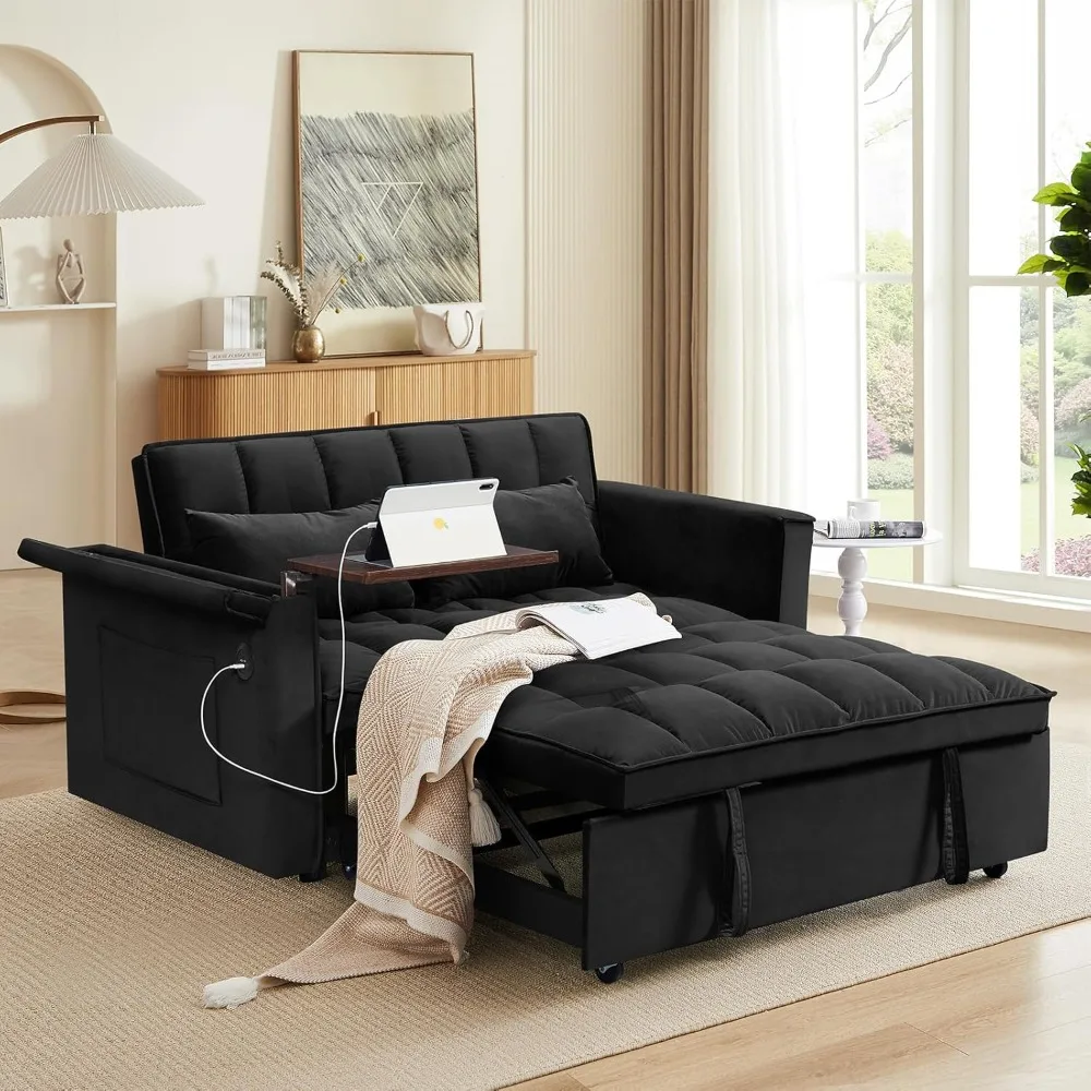 

Convertible Sofa Bed,3-in-1 Velvet Sleeper Couch Pull-Out Bed,55'' Loveseat Sleeper Sofa Bed with Adjustable Backrest