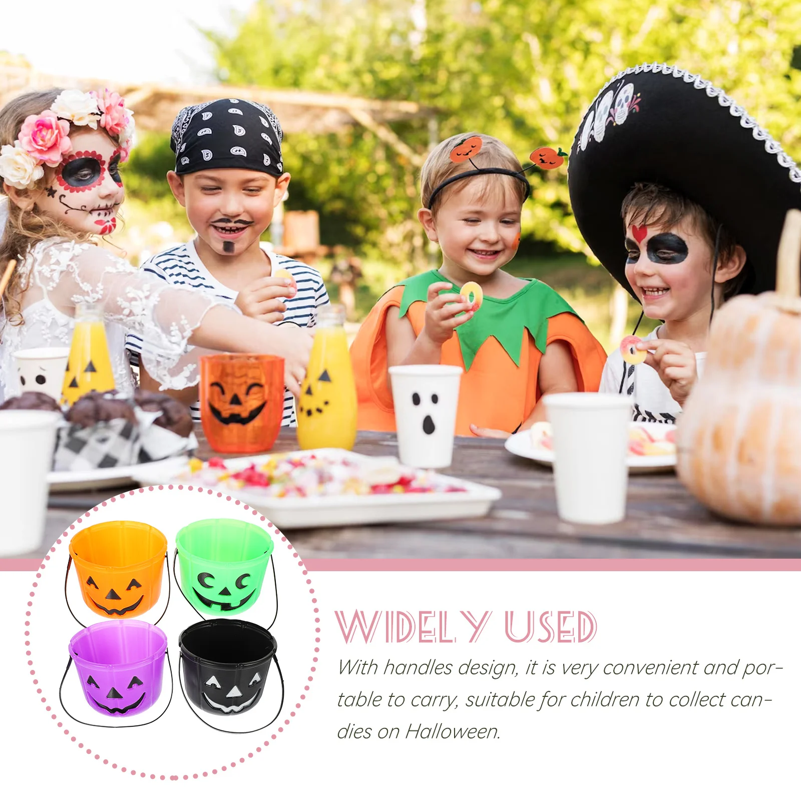 

4pcs Pumpkin Bucket Candy Basket For Halloween Kids Trick-Or-Treat Party Gift Storage Lightweight Plastic Bucket Decorative