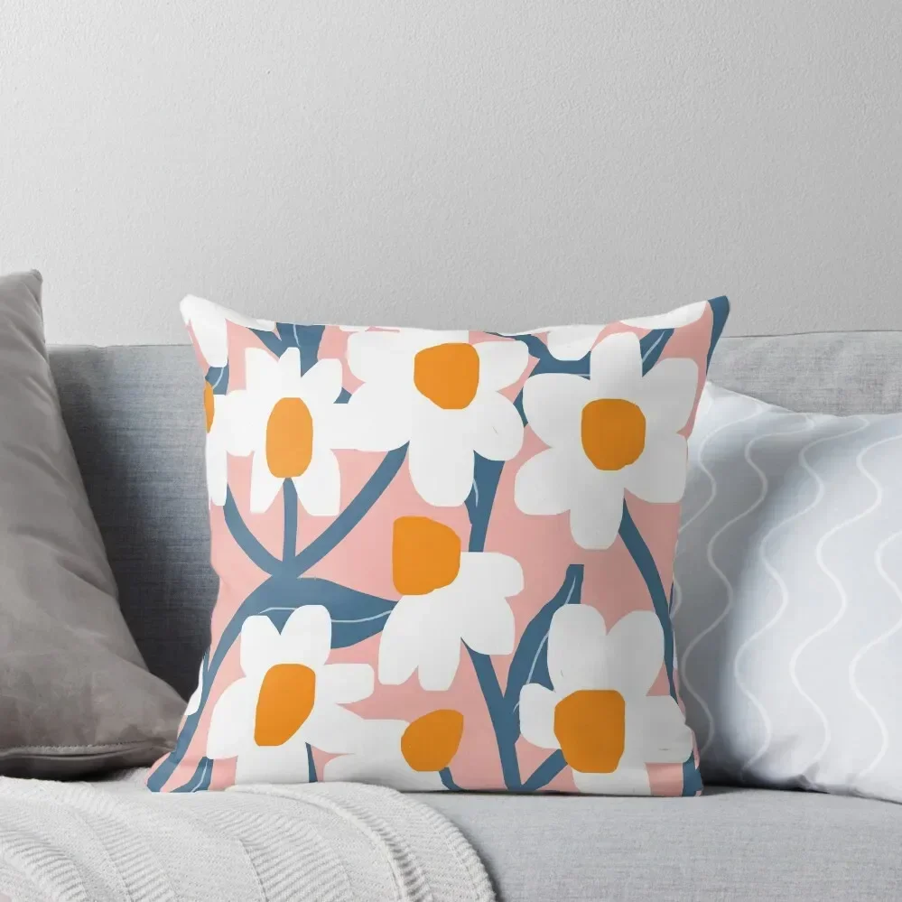 

Blooming Spring Daisies Floral Pattern on Beautiful Pink Background Throw Pillow Cushions Cover christmas pillowcases pillow
