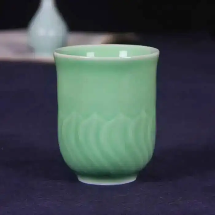 Longquan Celadon Handmade Lotus Tea Cup Water Cup Ceramic Casual Cup  Translucent Single Cup
