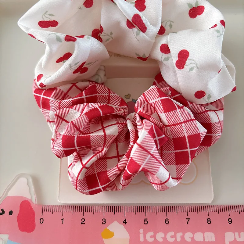الحلو الأحمر Scrunchie 2 قطعة منقوشة النسيج القوس الشعر التعادل ل ذيل حصان عدم الانزلاق فقاعة الشعر التبعي الفتيات لطيف تنوعا