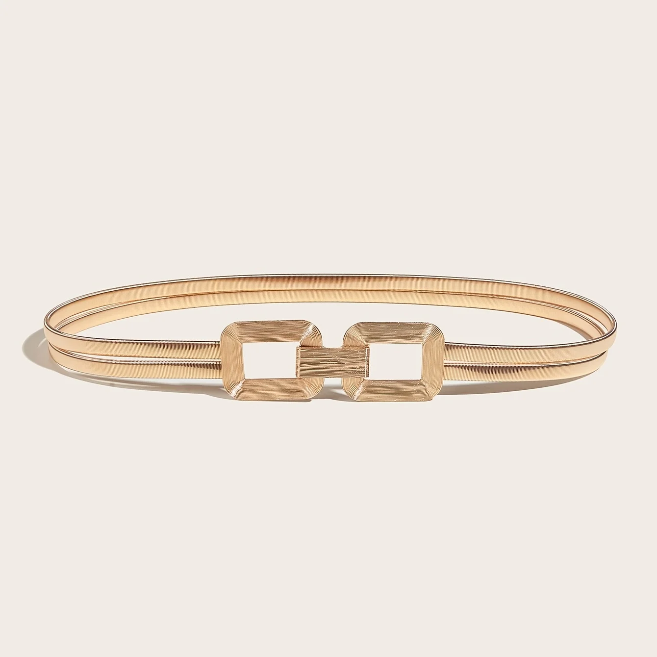 Elevate Your Look with This Elegant Gold Double Buckle Elastic Belt