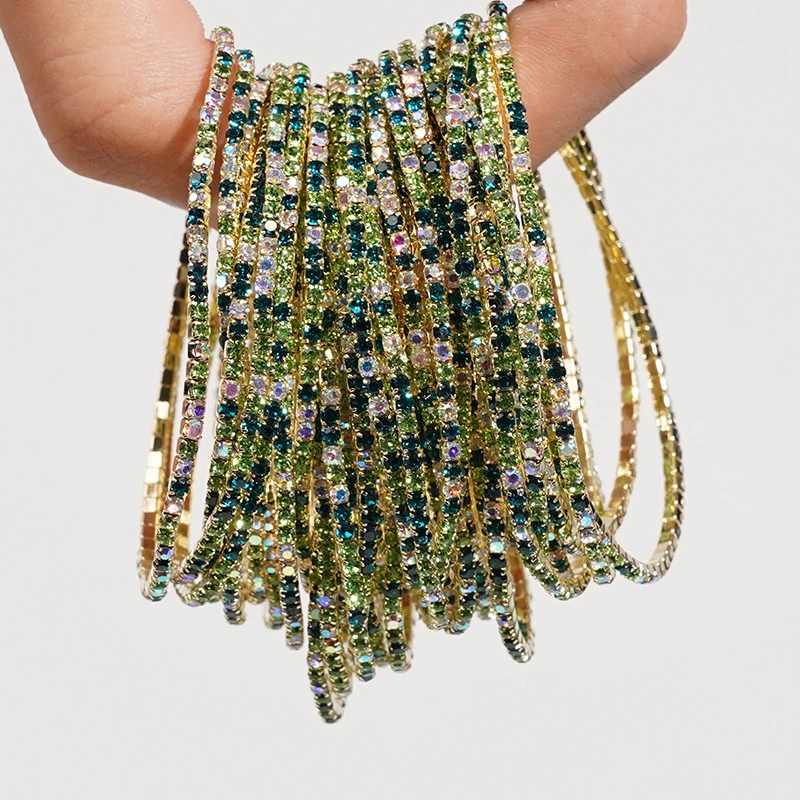 5pcs Fashion Colorful Rhinestone Crystal Stretch Bracelet For Women Elastic Stackable Bracelets Wristband Daily Female Jewelry