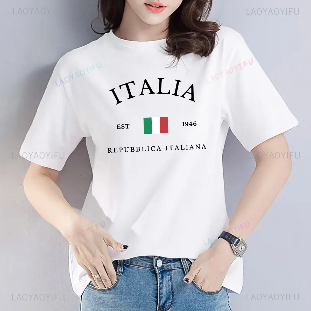 Italia T Shirt Italia Est 1946 Repubblica Italiana Print Tops Vintage Men Clothing Women Clothes Graphic T Shirts Cotton Tee