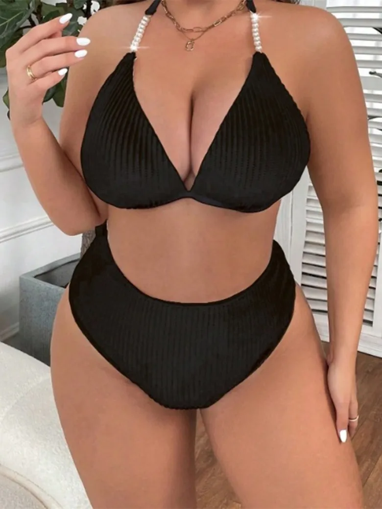 ملابس سباحة نسائية، ملابس سباحة نسائية كبيرة الحجم مكونة من قطعتين، أطقم بيكيني نسائية، بدلة استحمام رسن، ملابس داخلية مثيرة للبحر